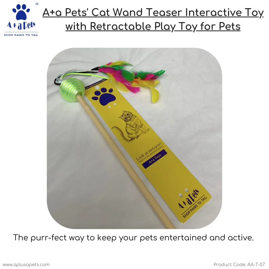 A a Pets' Cat Wand Teaser Interactive Toy with Round Feather Play - Lime Green