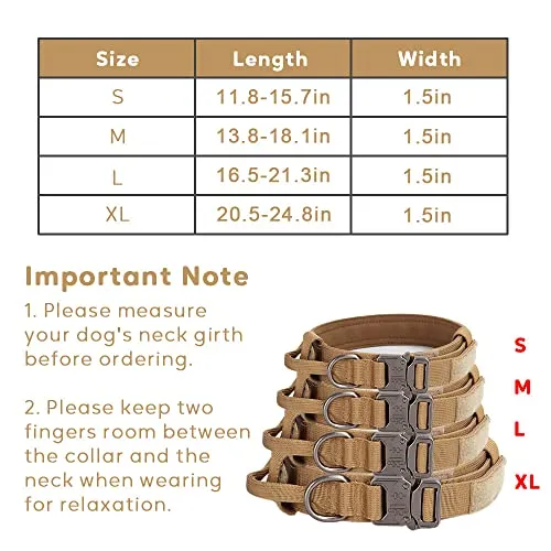 Alainzeo Tactical Dog Collar, Military Training Adjustable Nylon Dog Collar with Control Handle and Quick-Release Heavy Metal Buckle for Medium and Large Dogs (Army Green, S)