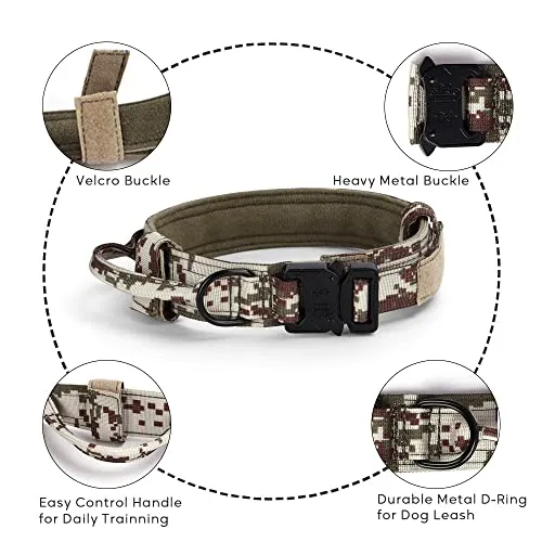 Alainzeo Tactical Dog Collar, Military Training Adjustable Nylon Dog Collar with Control Handle and Quick-Release Heavy Metal Buckle for Medium and Large Dogs (Army Green, S)