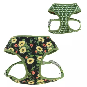 Coastal Sublime Adjustable Dog Harness - Sunflower with Green Argyle