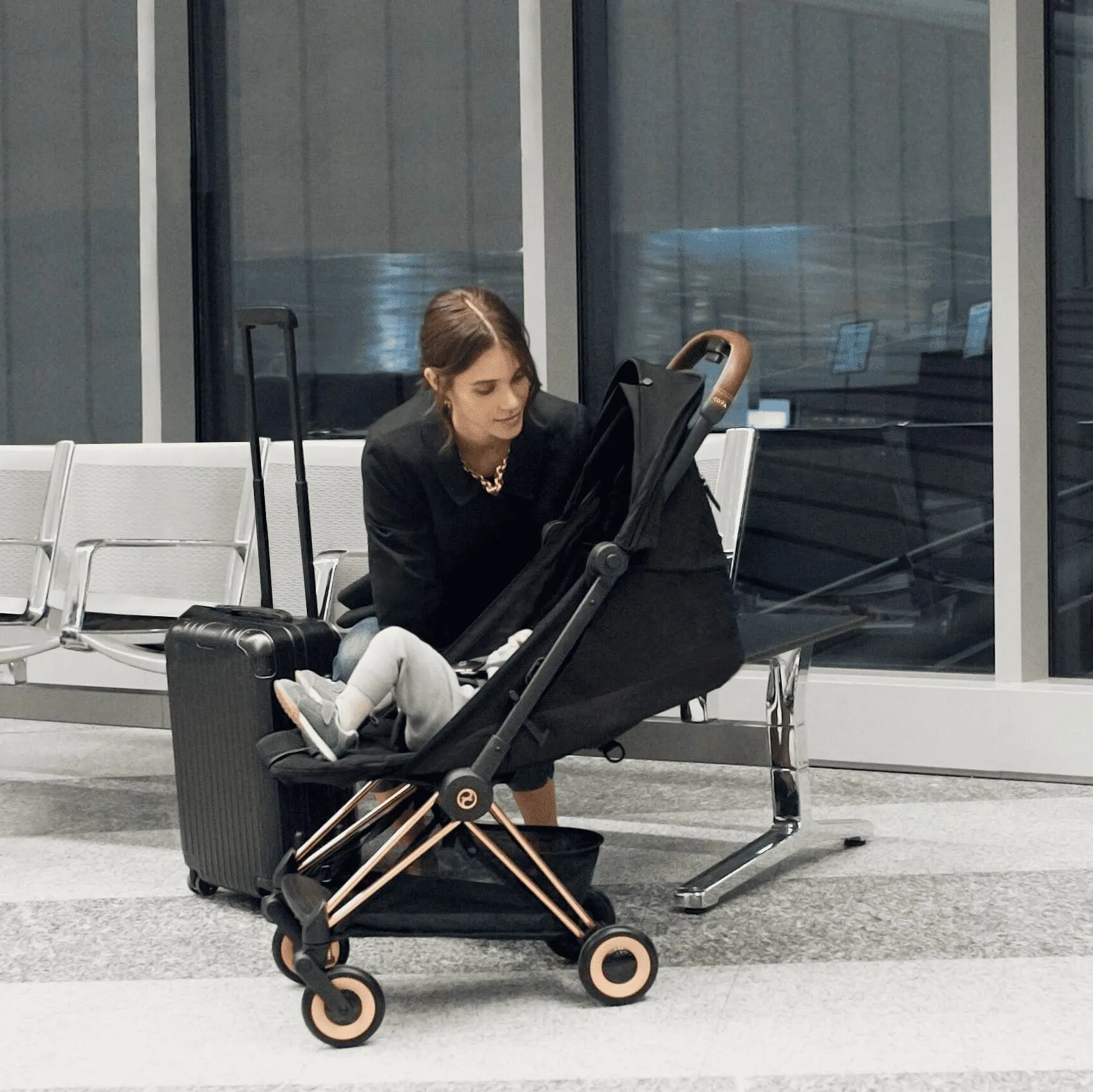 Cybex Coya Stroller Matte Black/Peach Pink