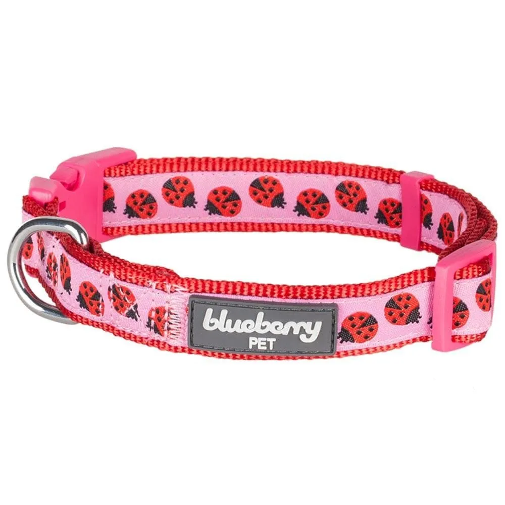 Flamingo Ladybug Dog Collar, Summer Vacation Tropical Hawaiian Palm Leaves Collar
