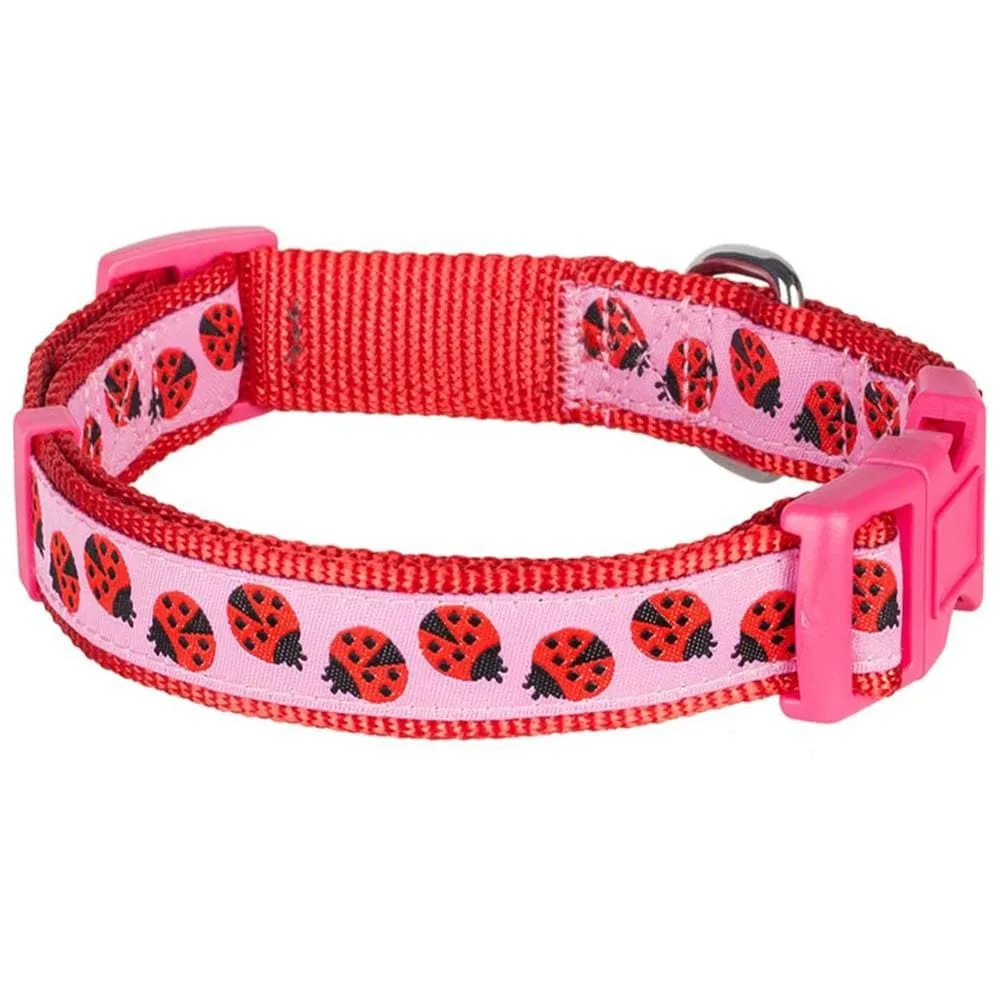 Flamingo Ladybug Dog Collar, Summer Vacation Tropical Hawaiian Palm Leaves Collar
