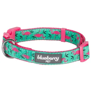 Flamingo Ladybug Dog Collar, Summer Vacation Tropical Hawaiian Palm Leaves Collar