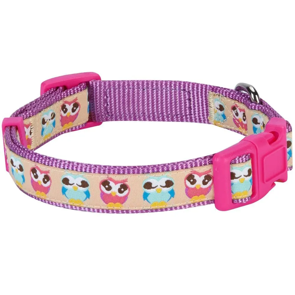 Flamingo Ladybug Dog Collar, Summer Vacation Tropical Hawaiian Palm Leaves Collar