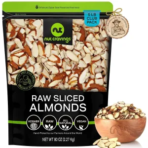 Nut Cravings - Natural Sliced Almonds - Raw, (48oz - 3 LB) Packed Fresh in Resealable Bag - Nut Snack - Healthy Protein Food, All Natural, Keto Friendly, Vegan, Kosher