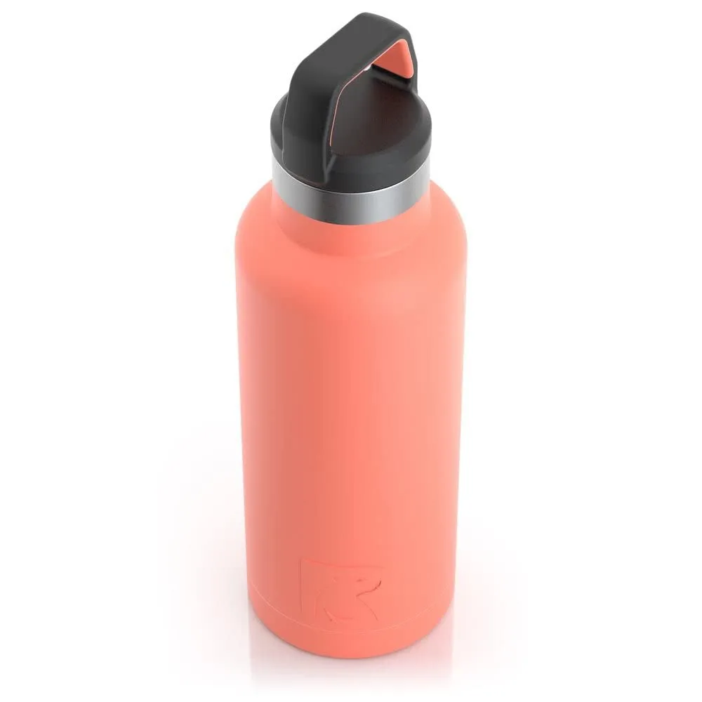 RTIC 16 oz Vacuum Insulated Water Bottle, Metal Stainless Steel Double Wall Insulation, BPA Free Reusable, Leak-Proof Thermos Flask for Hot and Cold Drinks, Travel, Sports, Camping, Coral