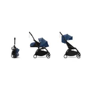 Stokke YOYO³ 0  6  Complete Baby Stroller Set - Black Frame with Air France Blue 0  Newborn Pack & 6  Color Pack