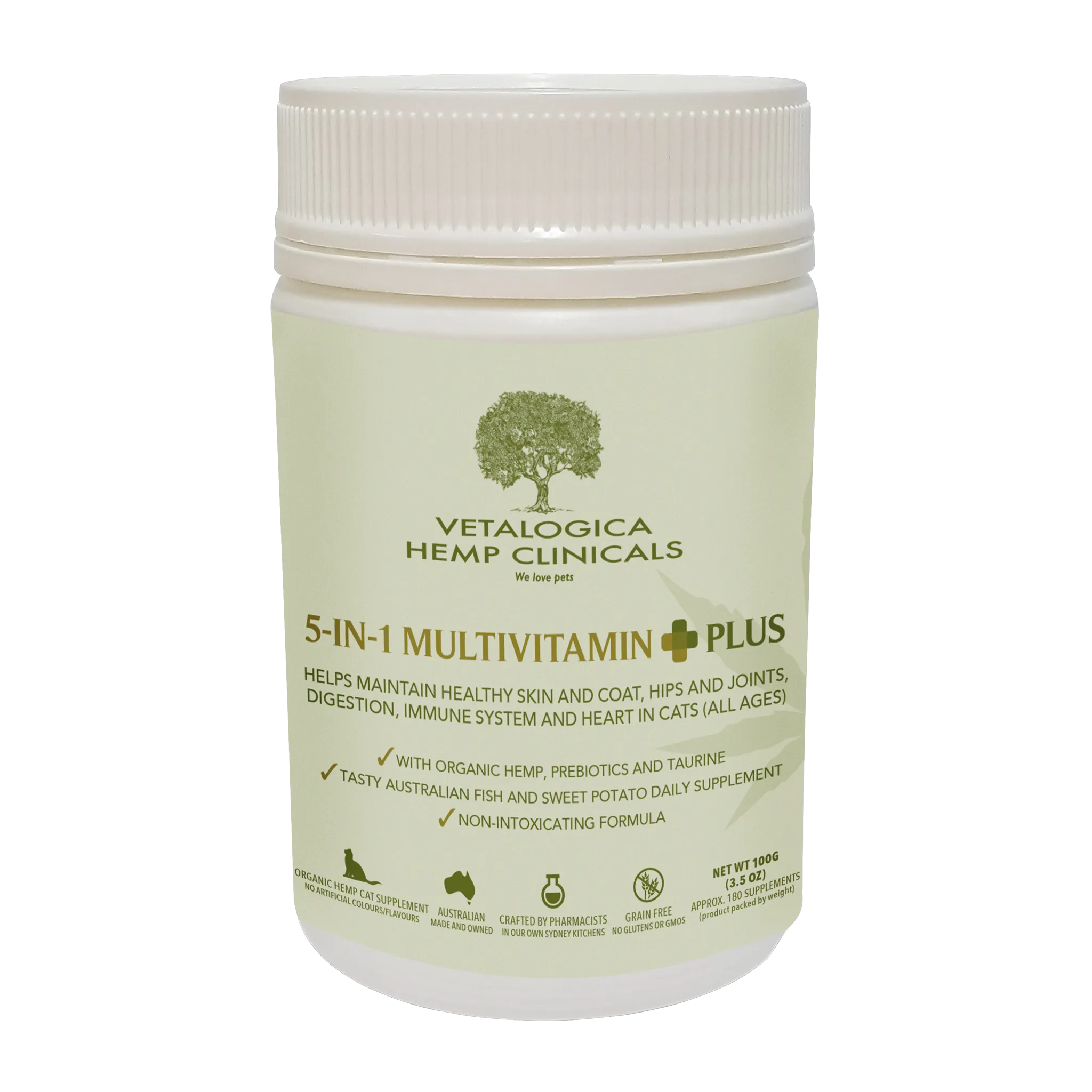 Vetalogica Hemp Clinicals 5-IN-1 Multivitamin Plus Supplements for Cats 100g
