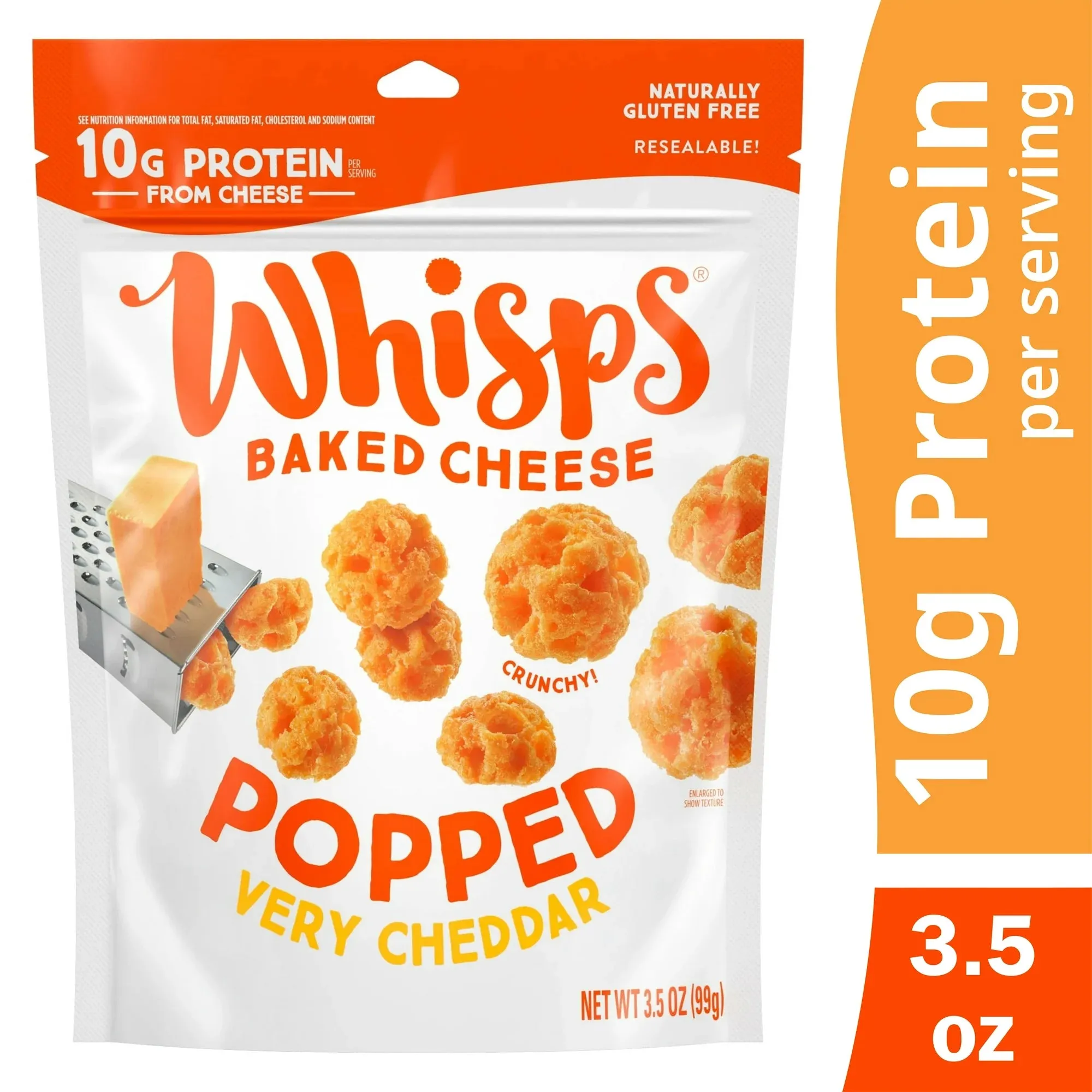 Whisps Popped, Very Cheddar Cheese Snack, 10g Protein from Real Baked Cheese, 3.5 oz