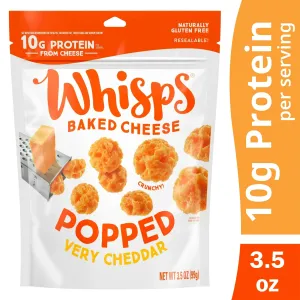 Whisps Popped, Very Cheddar Cheese Snack, 10g Protein from Real Baked Cheese, 3.5 oz