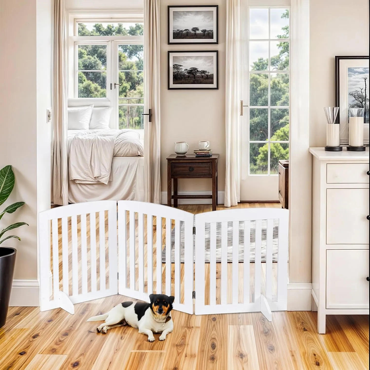 ZENY™ Dog Gate Pet Gate for House, Stairs, Hallways, Doorways 24Inch 3 Panels Foldable Dog Fence